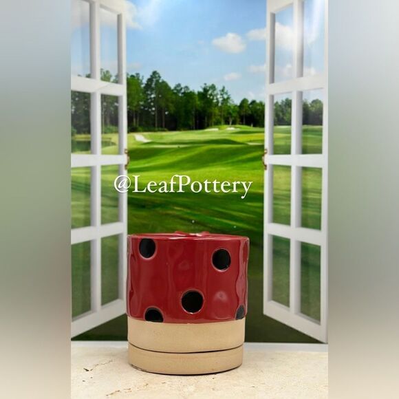 Miss Ladybug Red/Black Ceramic Planter Pot with Saucer Attached - Picture 5 of 11